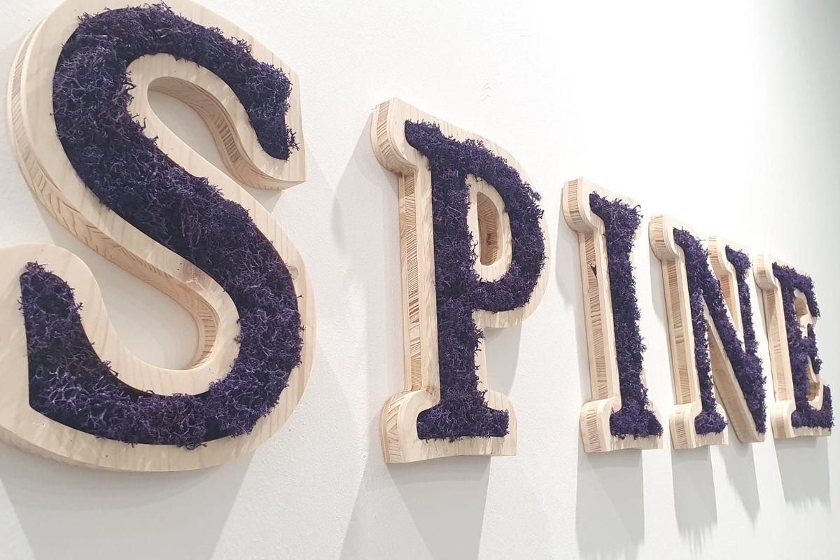 Logo végétal violet sur mesure fabriqué pour VB Spine par Publi Meni